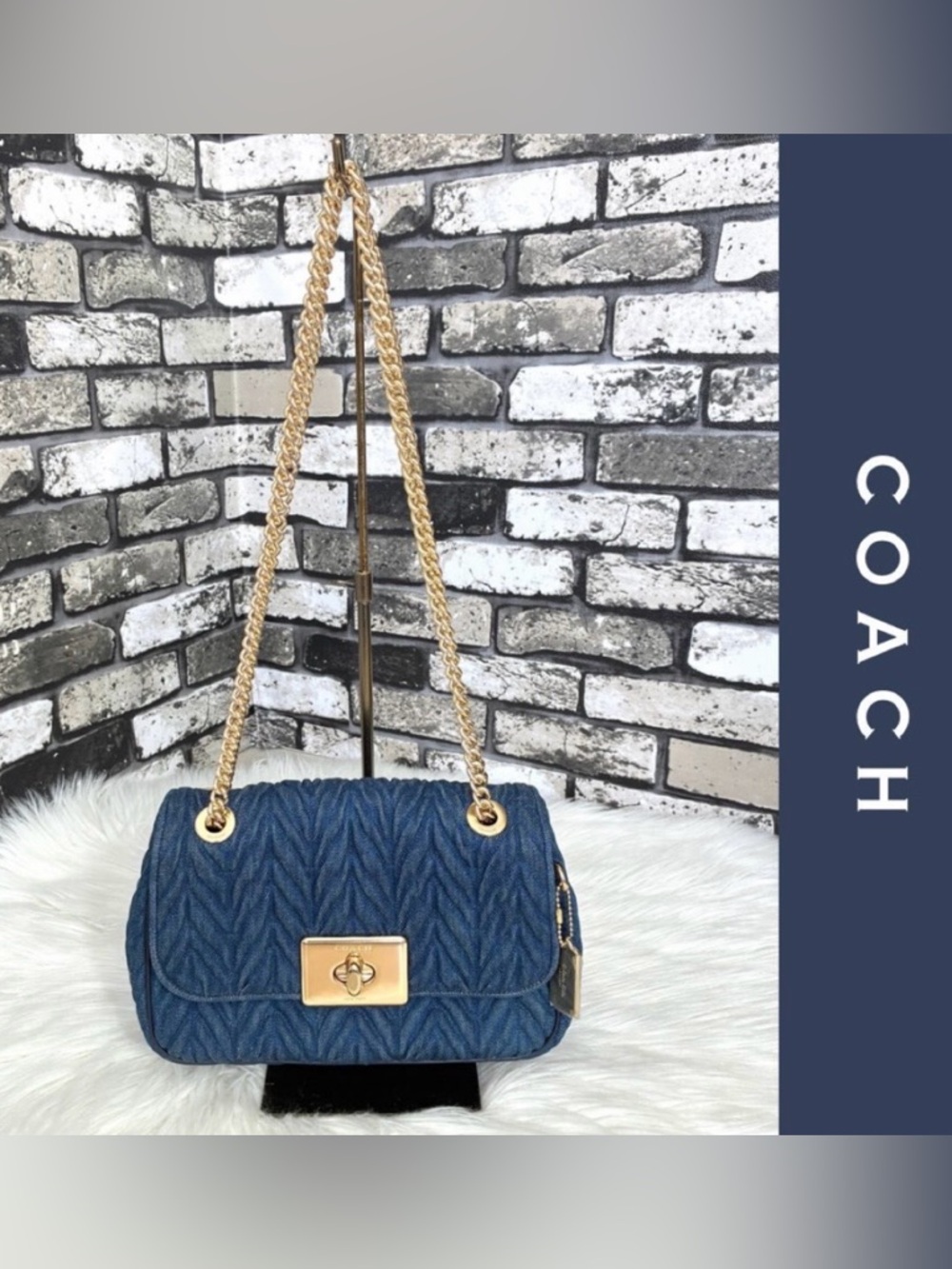 COACH Cassidy Quilted Denim Turnlock 2 Way Bag
